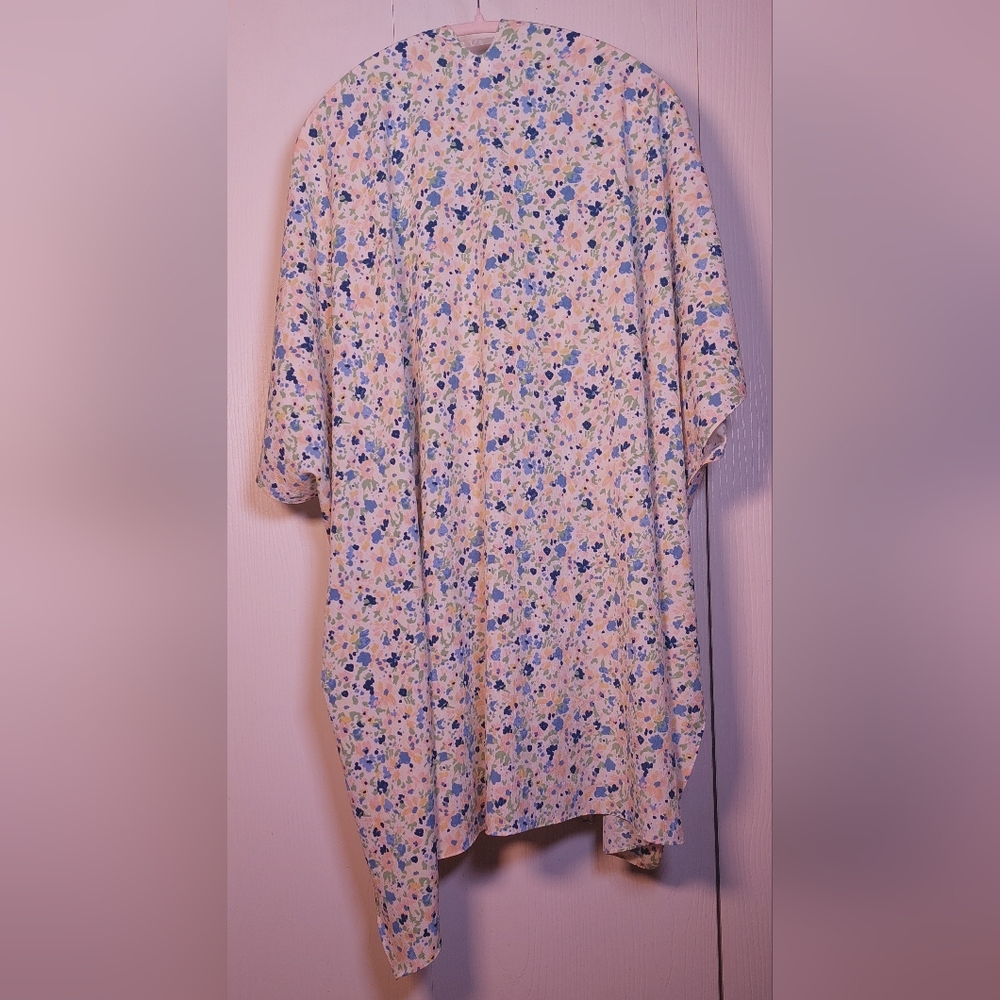 Colorful Floral Size OS Open-Front Kimono Cover-Up Poncho Flowy Drapy Boho - Picture 3 of 12